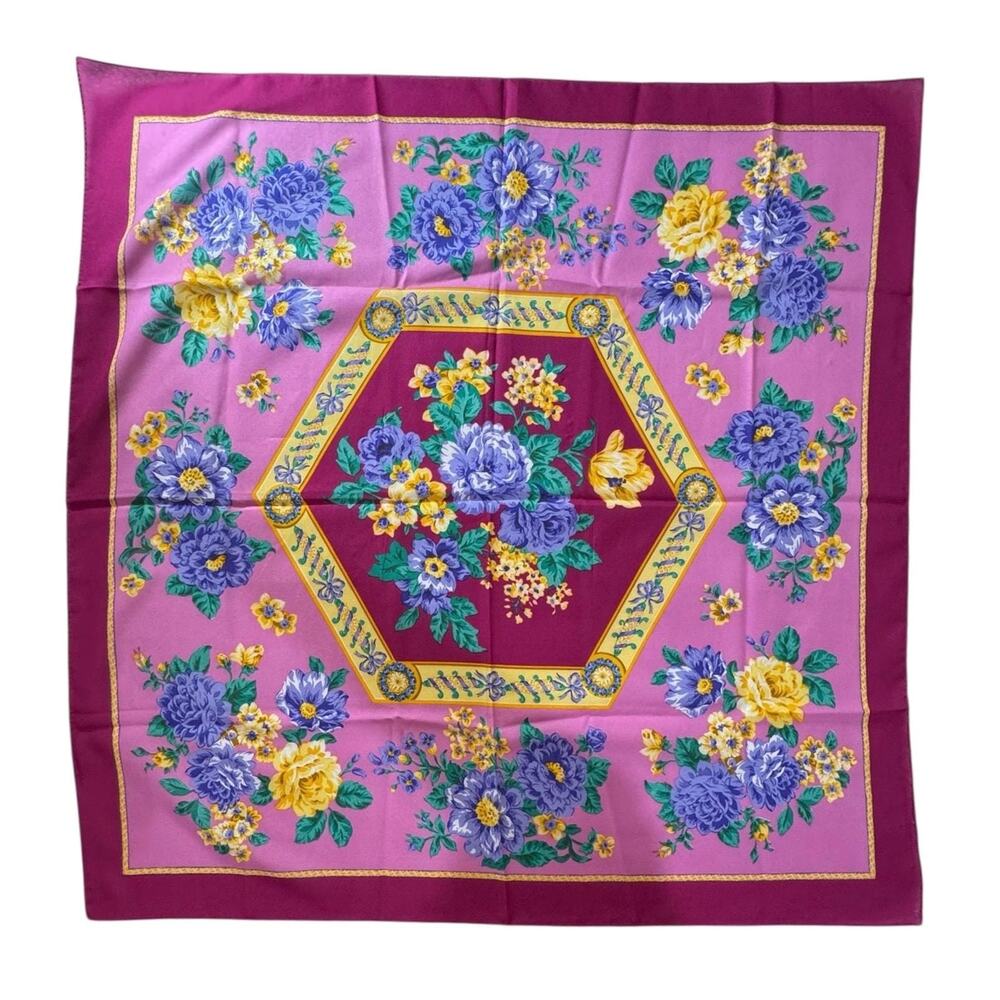 Floral Cotton Scarf Pink Roses Cottagecore Headscarf Square Romantic Vintage